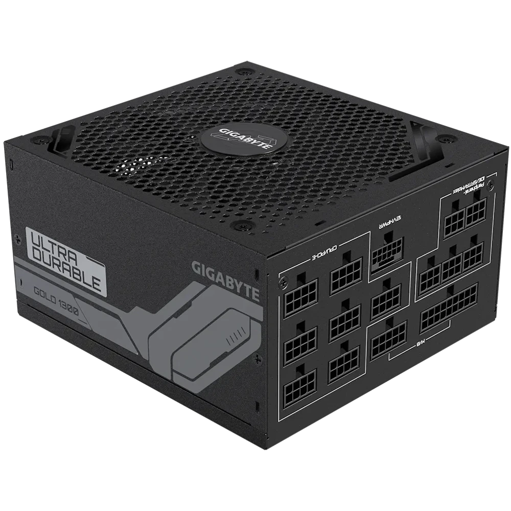 A large main feature product image of Gigabyte UD1300GM PG5 1300W Gold PCIe 5.0 ATX 3.0 Modular 15A PSU