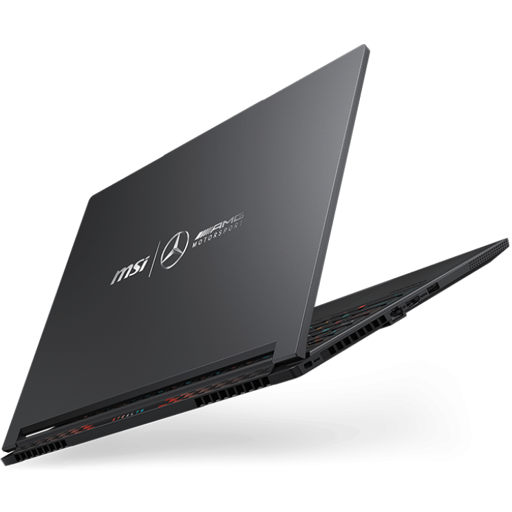 A large main feature product image of MSI Stealth A16 MercedesAMG AI+ (A3XW) - 16" 240Hz OLED, Ryzen AI 9 HX 370, RTX 5070, 32GB/2TB - Win 11 Pro Gaming Notebook