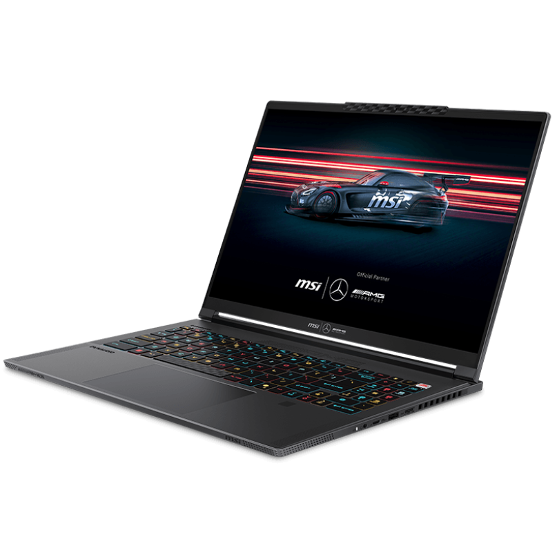A large main feature product image of MSI Stealth A16 MercedesAMG AI+ (A3XW) - 16" 240Hz OLED, Ryzen AI 9 HX 370, RTX 5070, 32GB/2TB - Win 11 Pro Gaming Notebook