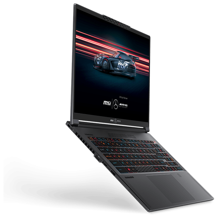 A large main feature product image of MSI Stealth A16 MercedesAMG AI+ (A3XW) - 16" 240Hz OLED, Ryzen AI 9 HX 370, RTX 5070, 32GB/2TB - Win 11 Pro Gaming Notebook