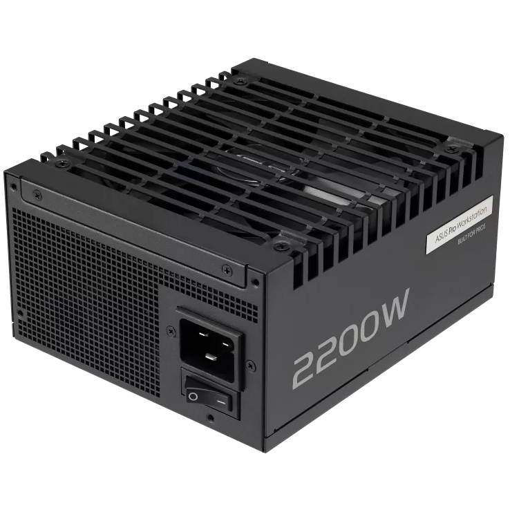 A large main feature product image of ASUS Pro WS 2200W Platinum PCIe 5.0 ATX Modular PSU