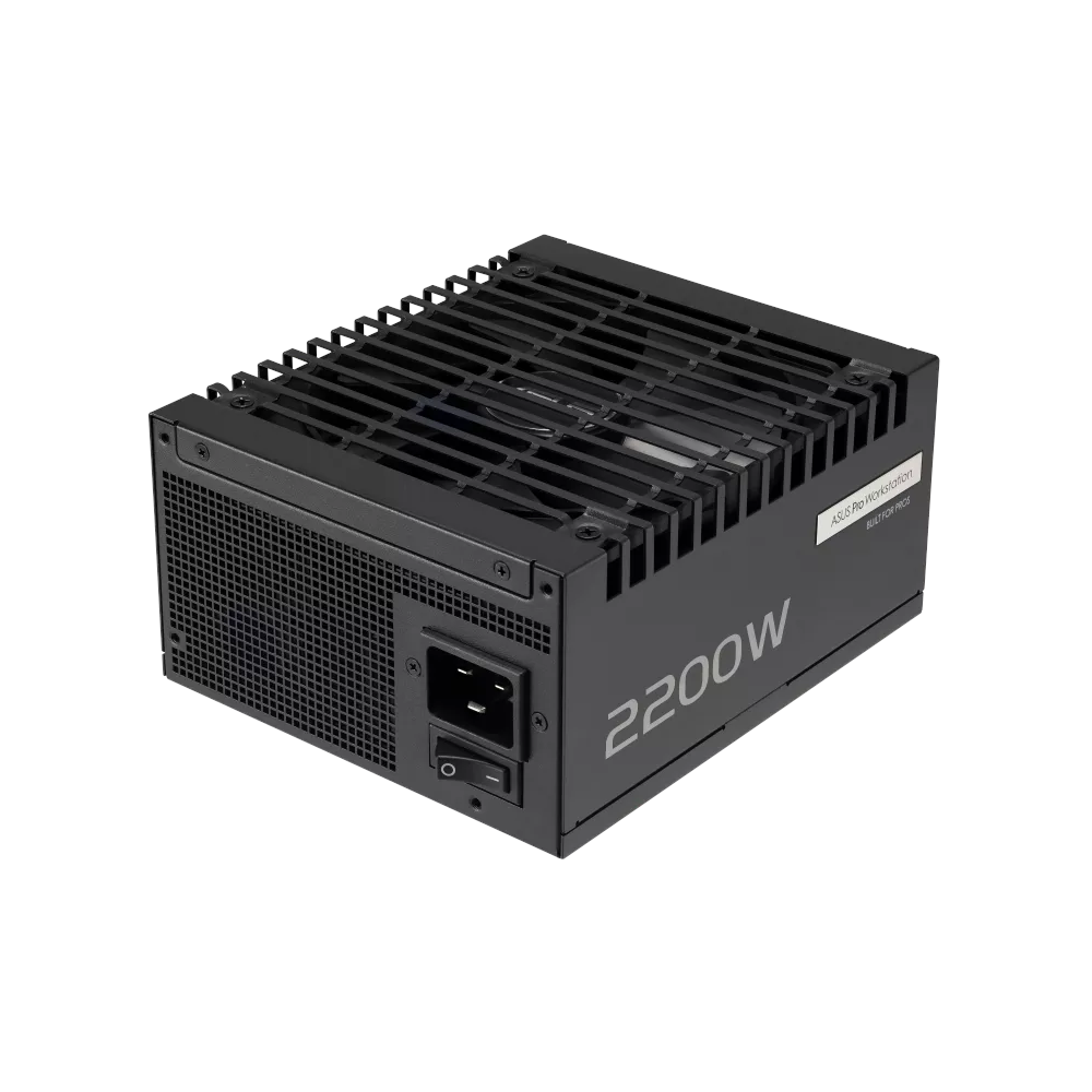 A large main feature product image of ASUS Pro WS 2200W Platinum PCIe 5.0 ATX Modular PSU