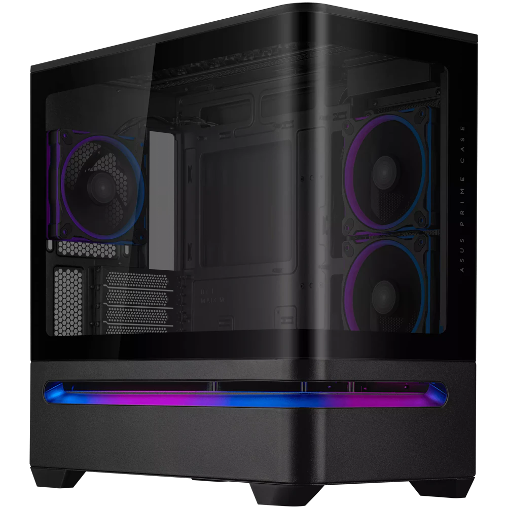 A large main feature product image of ASUS PRIME AP202 ARGB mATX Case - Black