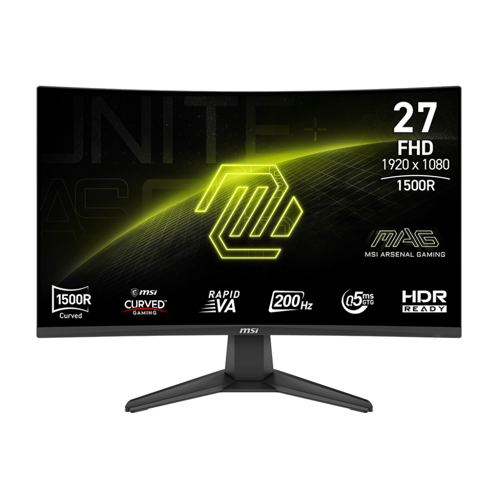 A large main feature product image of EX-DEMO MSI MAG 27C6F E20 - 27" Curved 1080p 200Hz 0.5ms Fast VA Gaming Monitor