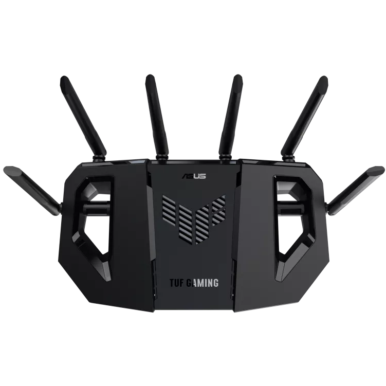 A large main feature product image of ASUS TUF Gaming BE9400 Tri Band WiFi 7 Gaming Router