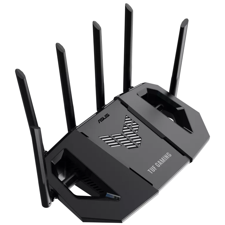 A large main feature product image of ASUS TUF Gaming BE9400 Tri Band WiFi 7 Gaming Router