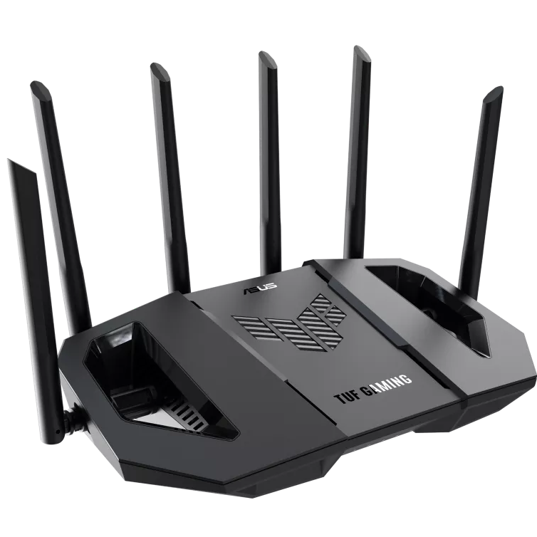 A large main feature product image of ASUS TUF Gaming BE9400 Tri Band WiFi 7 Gaming Router