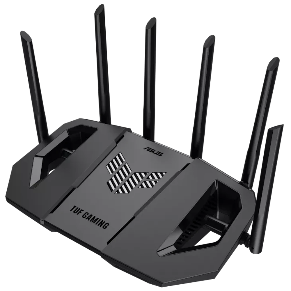 A large main feature product image of ASUS TUF Gaming BE9400 Tri Band WiFi 7 Gaming Router