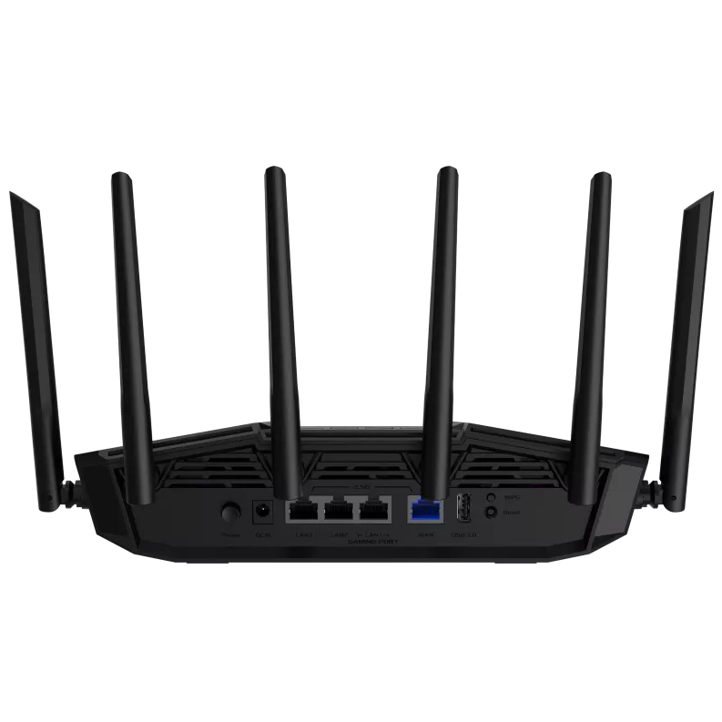 A large main feature product image of ASUS TUF Gaming BE9400 Tri Band WiFi 7 Gaming Router