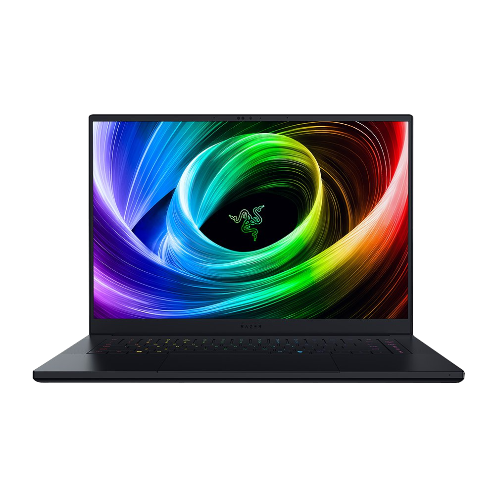 A large main feature product image of Razer Blade 16 (2025) - 16" 240Hz OLED, Ryzen AI 9 365, RTX 5070, 32GB/1TB - Win 11 Gaming Notebook