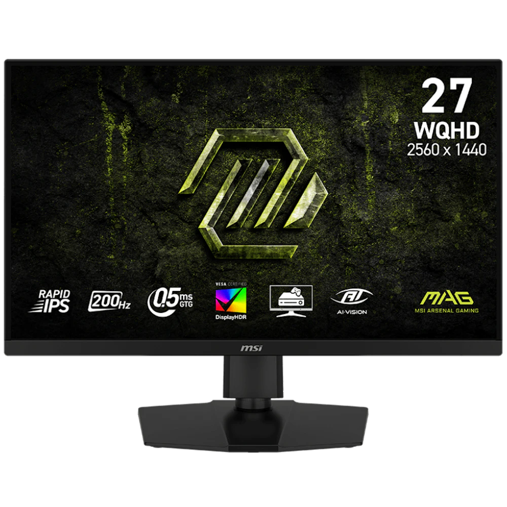 A large main feature product image of MSI MAG 274QPF E20 - 27" 1440p 200Hz 0.5ms Rapid IPS Gaming Monitor