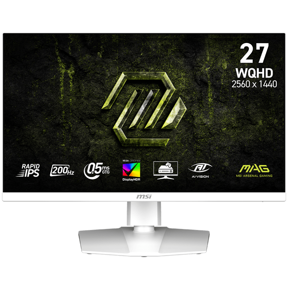 A large main feature product image of MSI MAG 274QRFW E20 - 27" 1440p 200Hz 0.5ms Rapid IPS Gaming Monitor