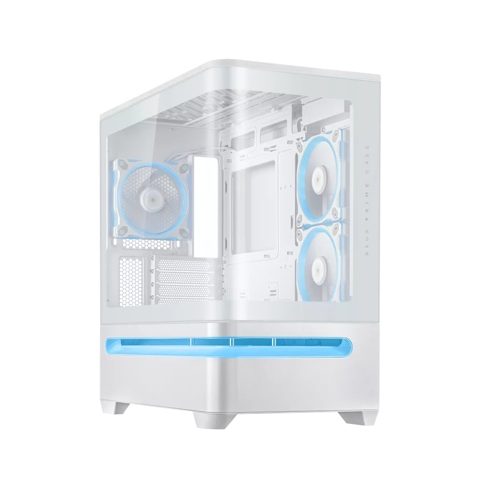 A large main feature product image of ASUS PRIME AP202 ARGB mATX Case - White