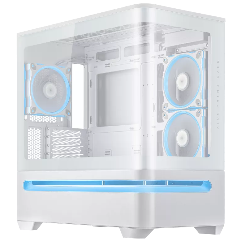 A large main feature product image of ASUS PRIME AP202 ARGB mATX Case - White