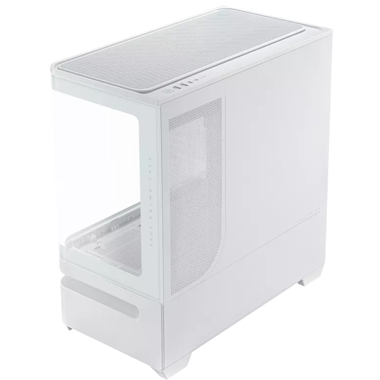 A large main feature product image of ASUS PRIME AP202 ARGB mATX Case - White