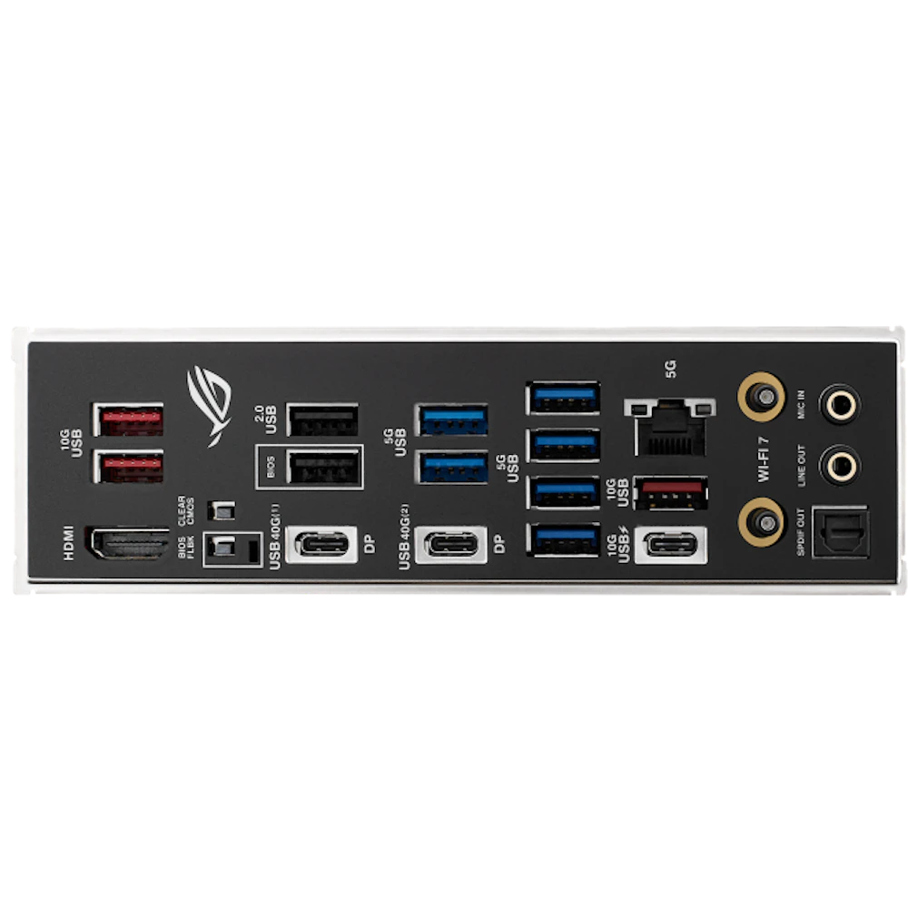 A large main feature product image of ASUS ROG Strix X870E-H Gaming WiFi7 AM5 ATX Desktop Motherboard