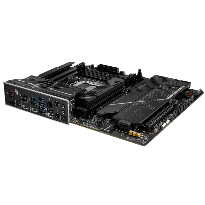 A large main feature product image of ASUS ROG Strix X870E-H Gaming WiFi7 AM5 ATX Desktop Motherboard