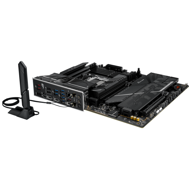 A large main feature product image of ASUS ROG Strix X870E-H Gaming WiFi7 AM5 ATX Desktop Motherboard