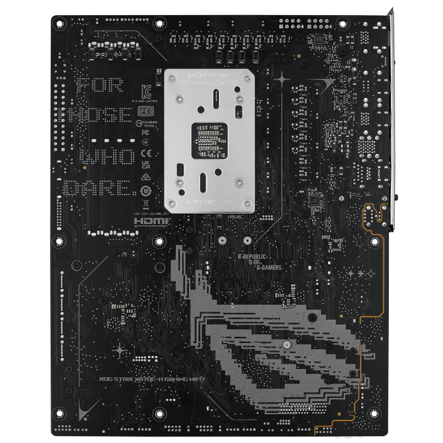 A large main feature product image of ASUS ROG Strix X870E-H Gaming WiFi7 AM5 ATX Desktop Motherboard