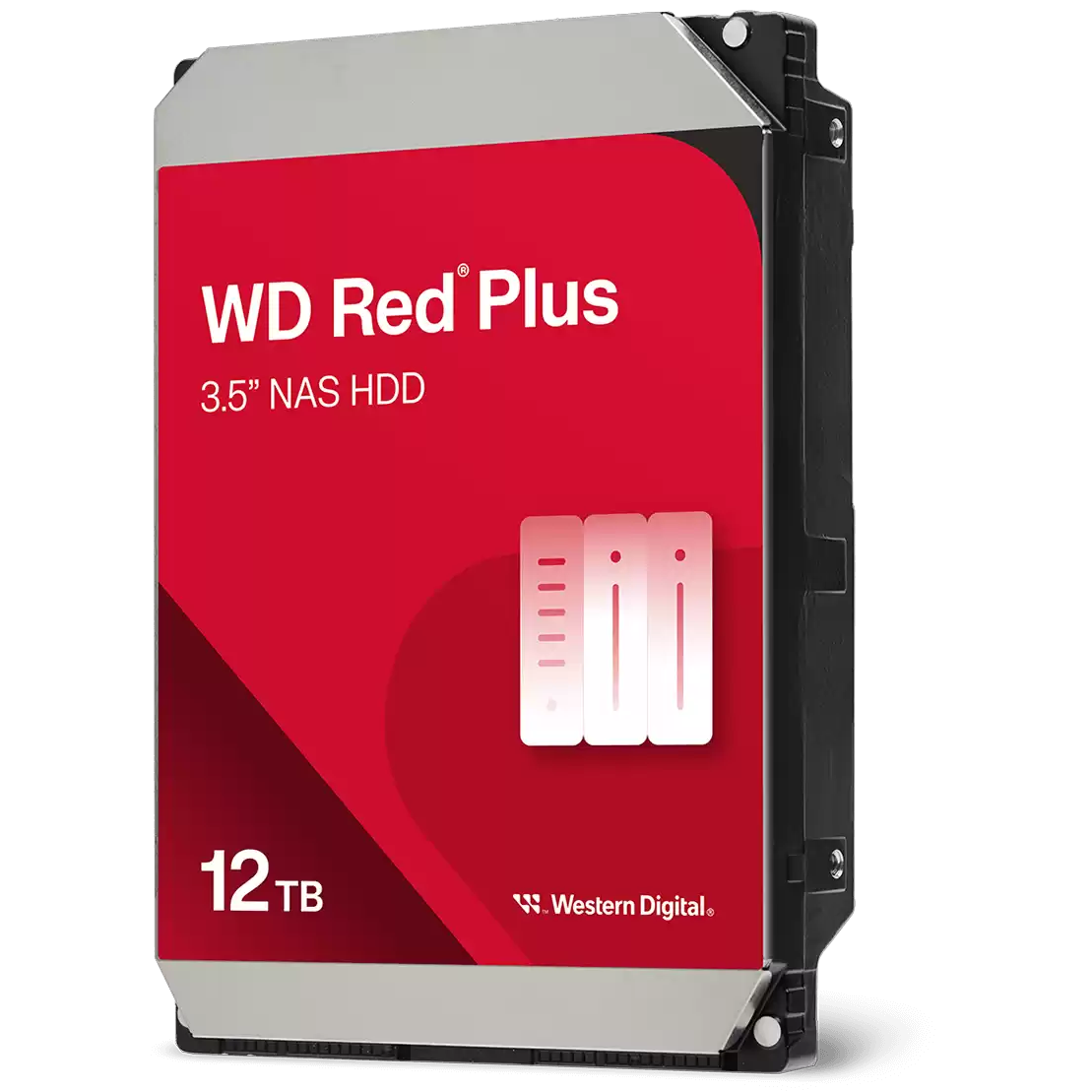 A large main feature product image of WD Red Plus 3.5" NAS HDD - 12TB 512MB