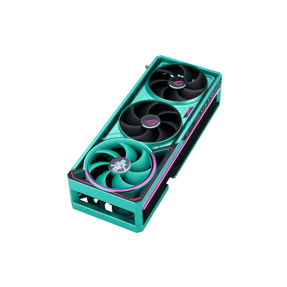 A large main feature product image of ASUS GeForce RTX 5080 ROG Astral Gaming OC 16GB GDDR7 - HATSUNE MIKU EDITION