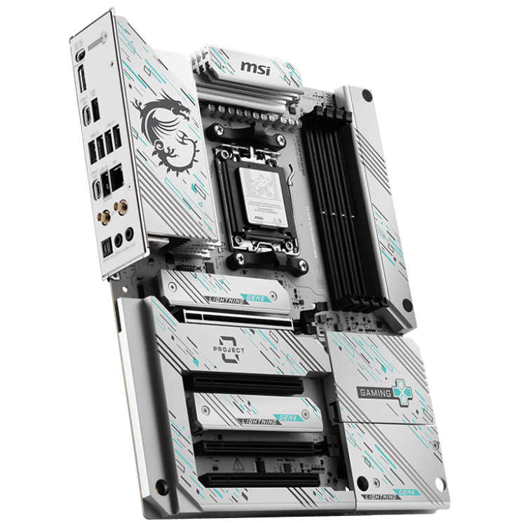 A large main feature product image of MSI B850 Gaming Plus WiFi PZ AM5 ATX Desktop Motherboard