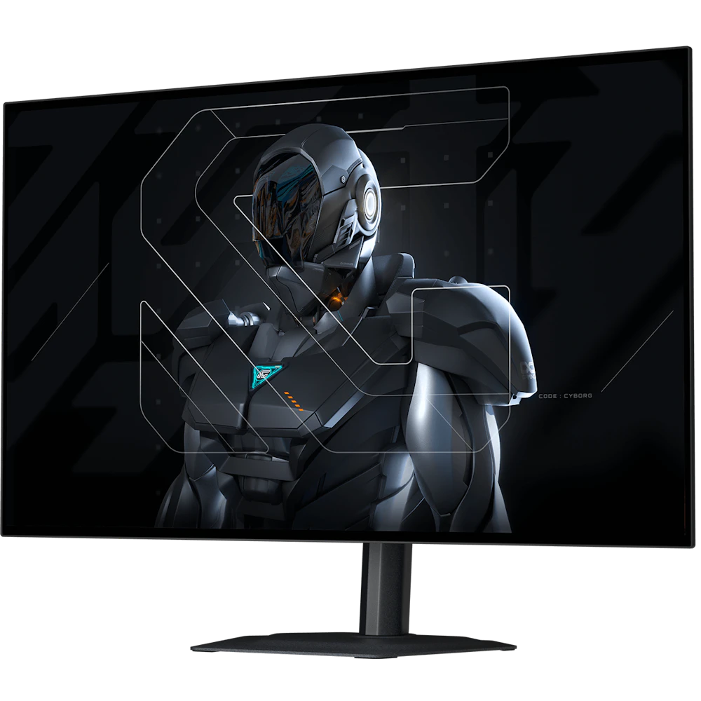 A large main feature product image of Gigabyte MO27Q28G OLED 27" 1440p 280Hz 0.03ms Gaming Monitor