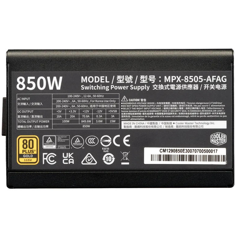 A large main feature product image of Cooler Master Elite Gold 850W ATX 3.1 Modular PSU