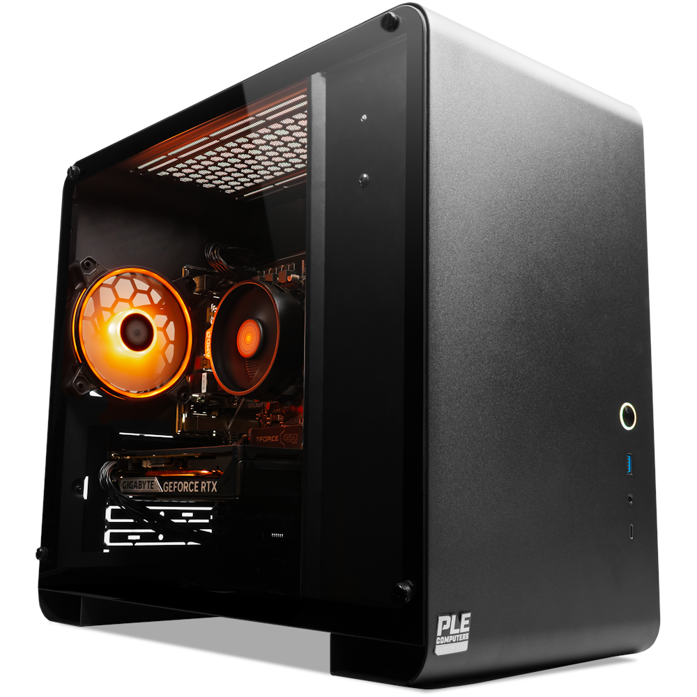 A large main feature product image of PLE Onyx RTX 5050 Prebuilt Ready To Go Gaming PC