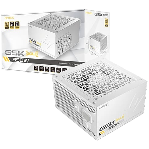 A large main feature product image of Antec GSK850 V2 850W Gold PCIe 5.1 ATX 3.1 Modular PSU - White