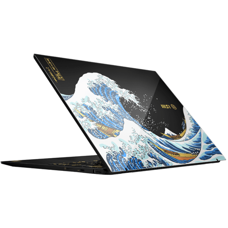 A large main feature product image of MSI Prestige 13 AI+ Ukiyoe Edition (A2VM) - 13.3" 2.8K OLED, Ultra 9 288V, 32GB/2TB - Win 11 Pro AI Notebook