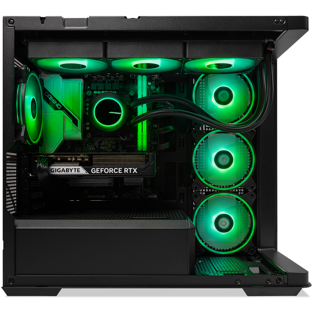A large main feature product image of PLE Aurora RTX 5060 Ti Prebuilt Ready To Go Gaming PC