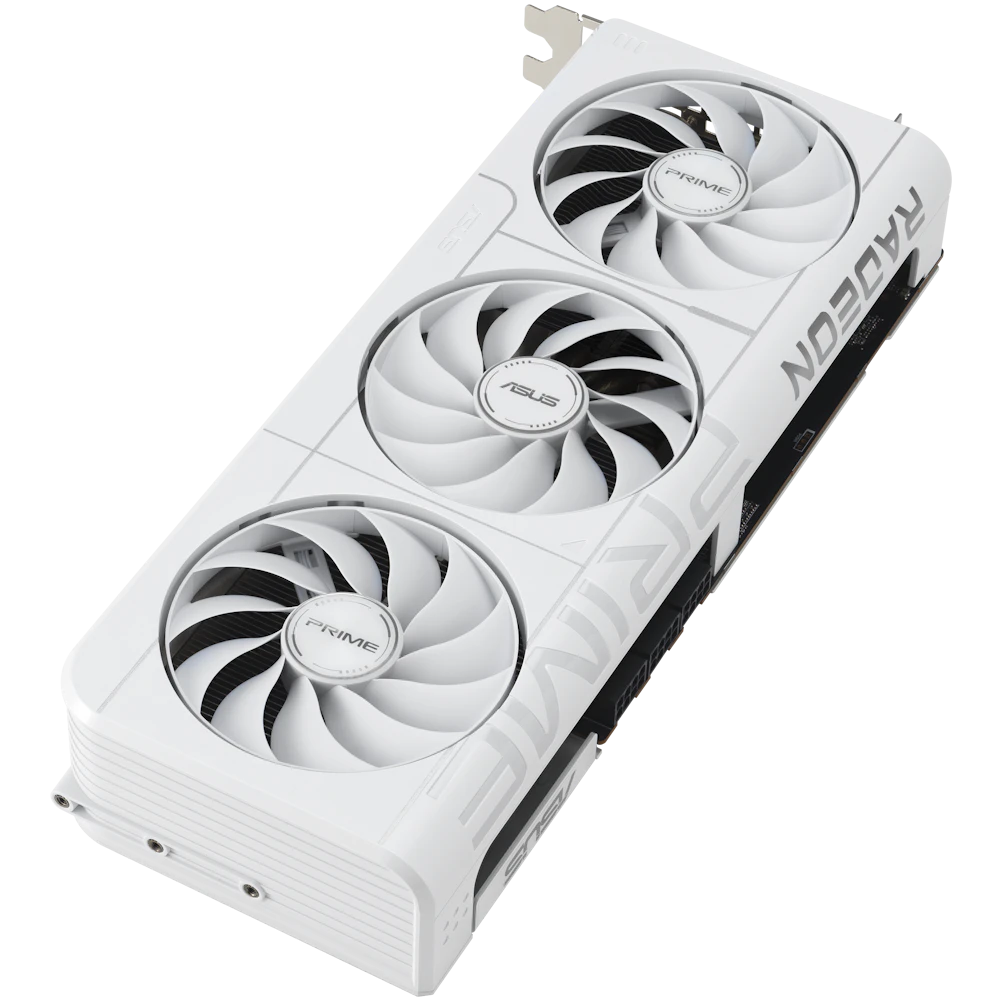 A large main feature product image of ASUS Radeon RX 9070 XT Prime OC 16GB GDDR6 (White)