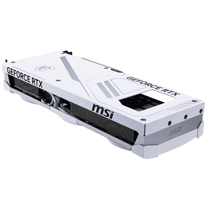 A large main feature product image of MSI GeForce RTX 5070 Ti Ventus 3X PZ OC 16GB GDDR7 - White