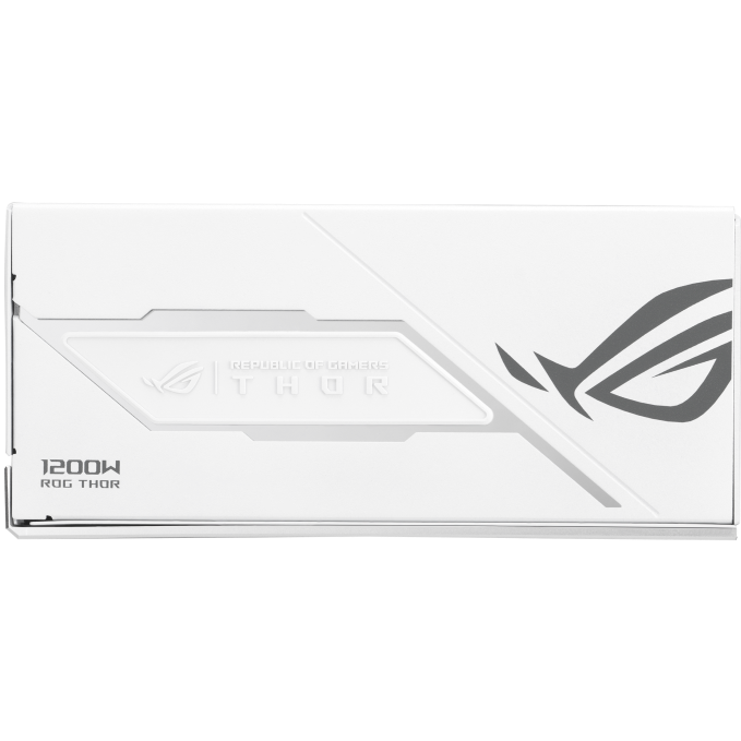 A large main feature product image of ASUS ROG THOR 1200W Platinum III PCIe 5.0 Modular PSU w/ Magnetic OLED Display - White