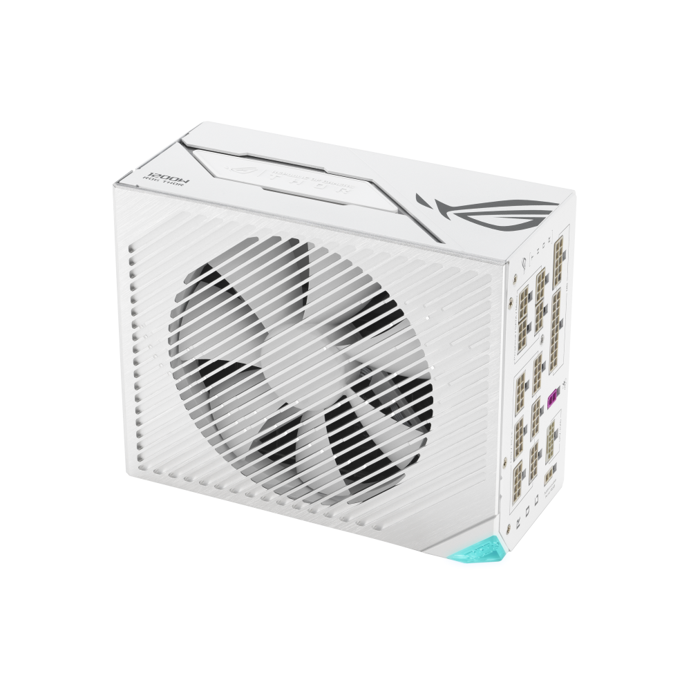 A large main feature product image of ASUS ROG THOR 1200W Platinum III PCIe 5.0 Modular PSU w/ Magnetic OLED Display - White