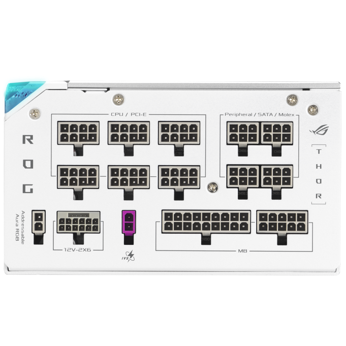 A large main feature product image of ASUS ROG THOR 1200W Platinum III PCIe 5.0 Modular PSU w/ Magnetic OLED Display - White