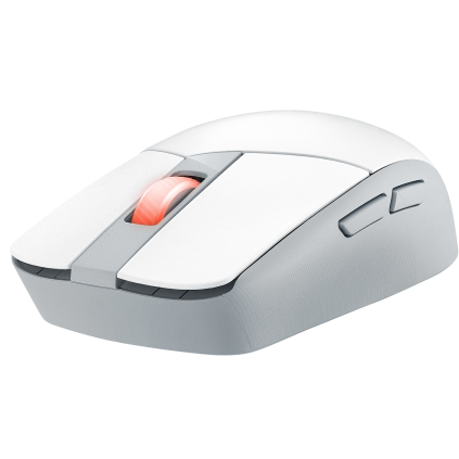 A large main feature product image of ASUS ROG Impact III Wireless Gaming Mouse - White