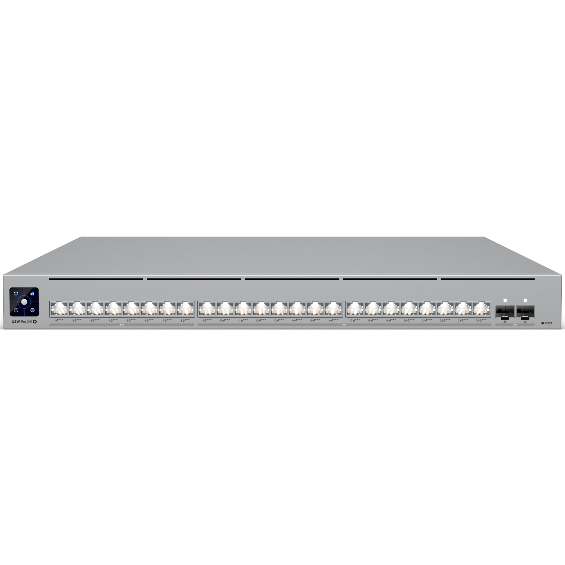 A large main feature product image of Ubiquiti UniFi Pro XG 24-Port Layer 3 Switch w/ PoE