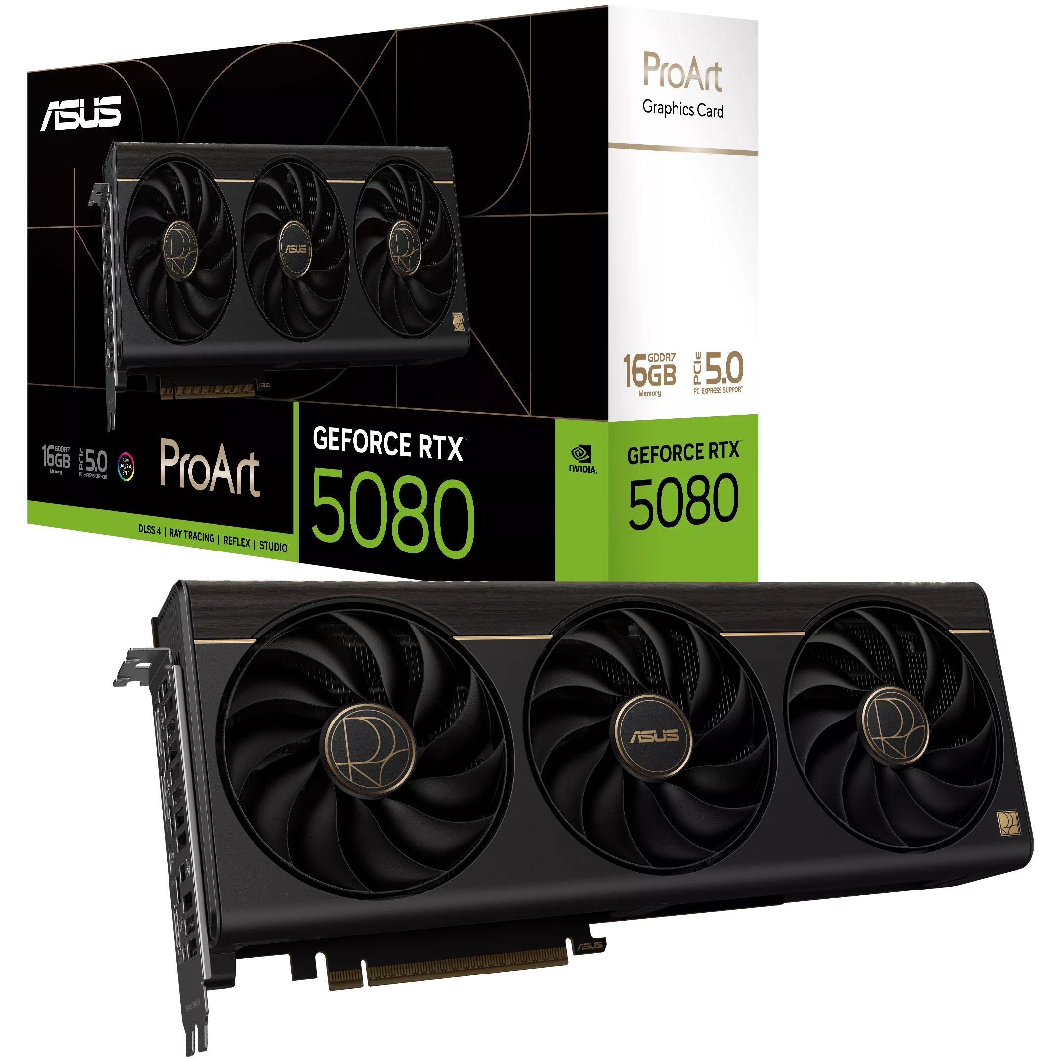 A large main feature product image of ASUS GeForce RTX 5080 ProArt 16GB GDDR7