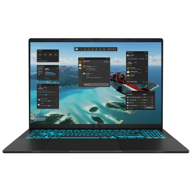 A large main feature product image of ASUS V16 (V3607) - 16" Core 5 210H, RTX 3050, 16GB/512GB - Win 11 AI Notebook