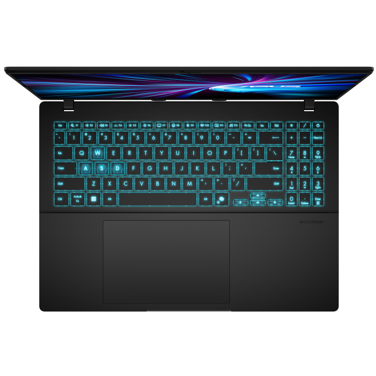 A large main feature product image of ASUS V16 (V3607) - 16" Core 5 210H, RTX 3050, 16GB/512GB - Win 11 AI Notebook