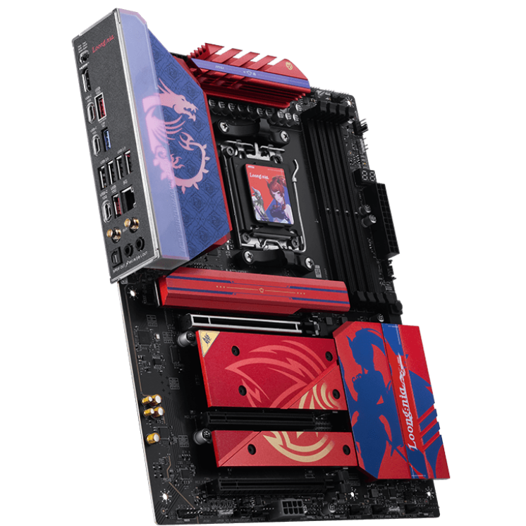 A large main feature product image of MSI B850 AM5 ATX Desktop Motherboard - MLG Edition