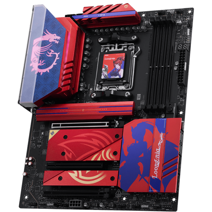 A large main feature product image of MSI B850 AM5 ATX Desktop Motherboard - MLG Edition