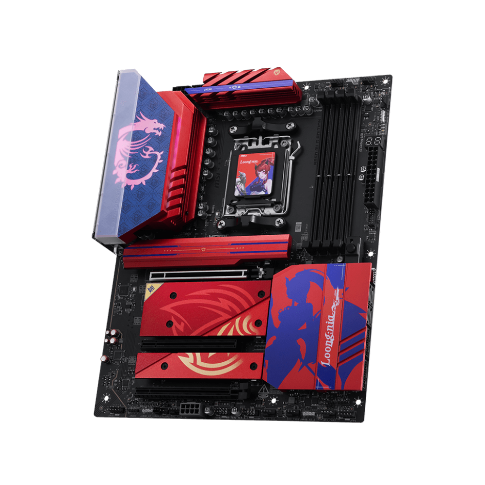 A large main feature product image of MSI B850 AM5 ATX Desktop Motherboard - MLG Edition