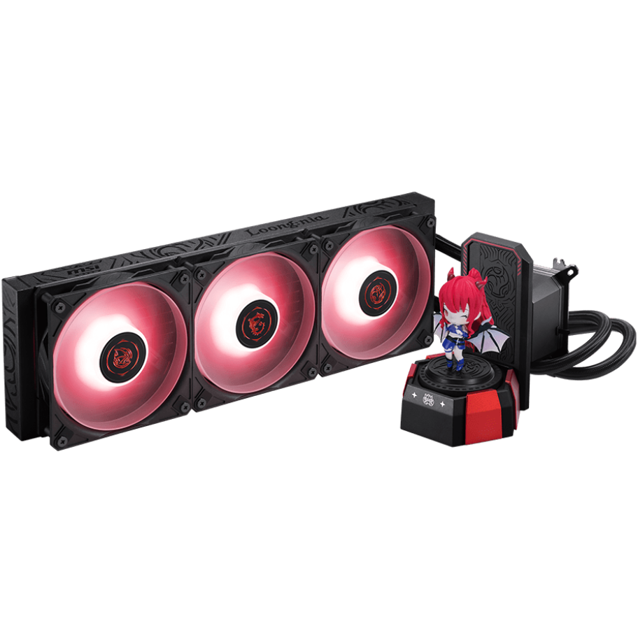 A large main feature product image of MSI CoreLiquid A17 360mm AIO Liquid CPU Cooler - MLG Edition