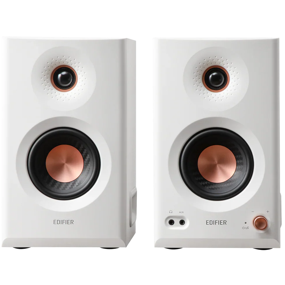 A large main feature product image of Edifier MR5 Tri-amped Powered Studio Monitor Speakers (White)