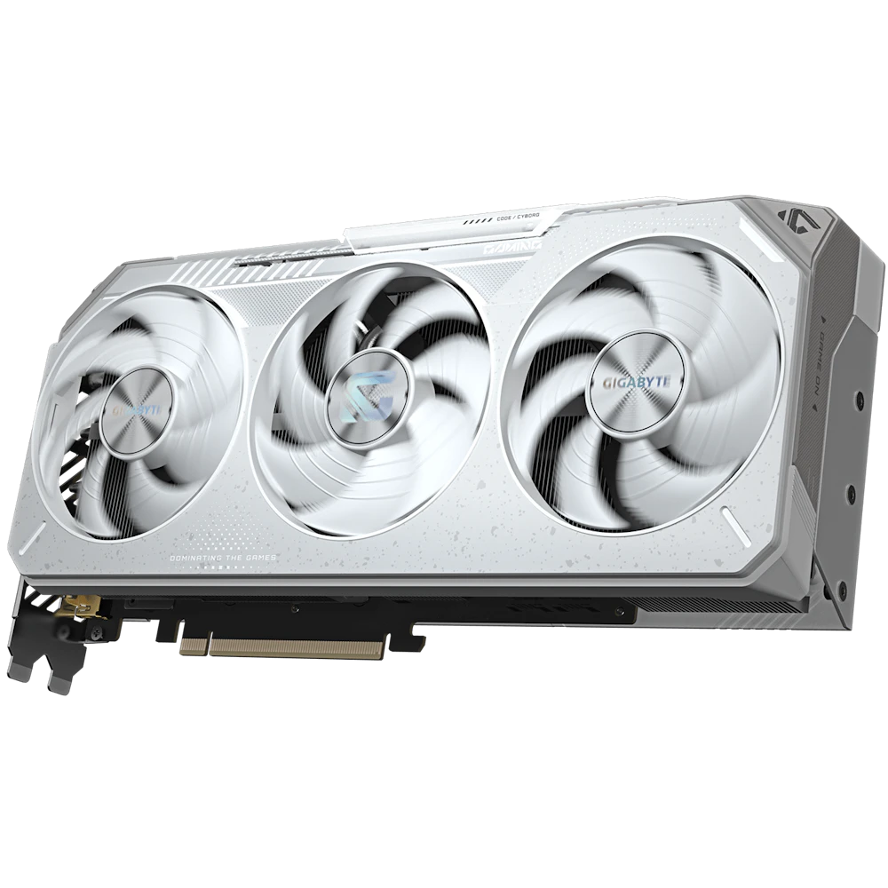 A large main feature product image of Gigabyte Radeon RX 9070 XT GAMING OC ICE 16GB GDDR6 (White)