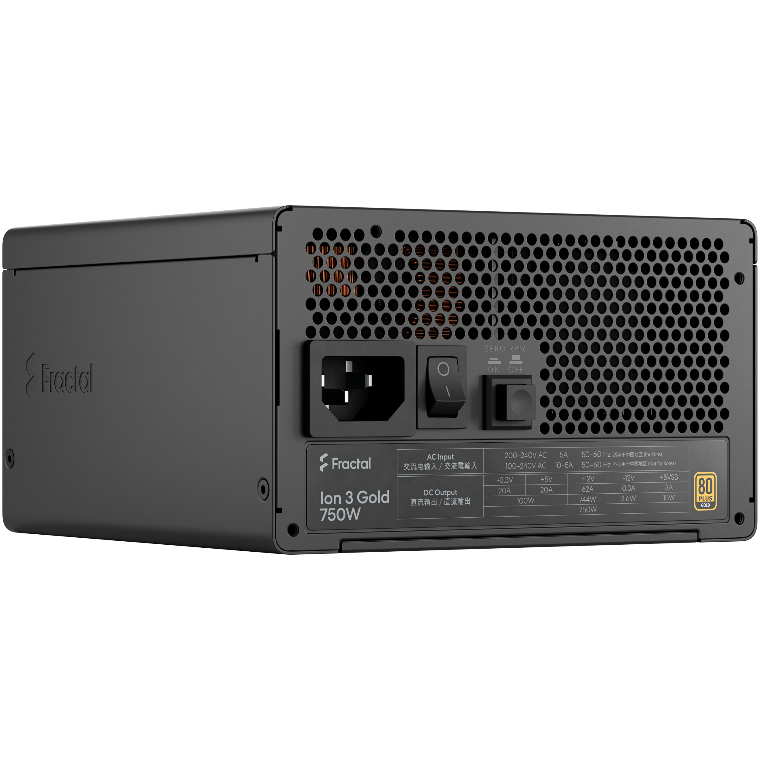 A large main feature product image of Fractal Design Ion 3 750W Gold PCIe 5.1 ATX 3.1 Modular PSU (Black)
