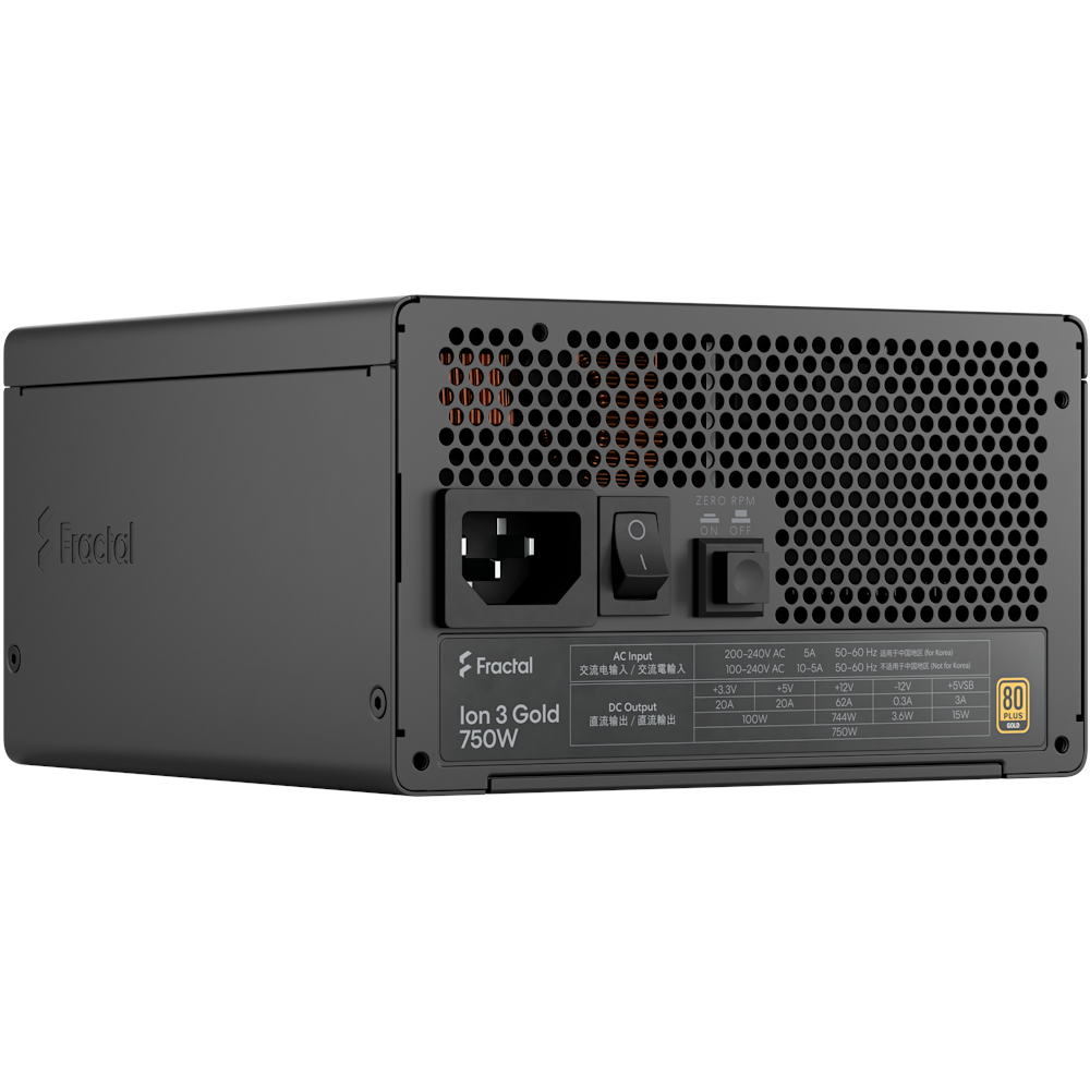 A large main feature product image of Fractal Design Ion 3 750W Gold PCIe 5.1 ATX 3.1 Modular PSU (Black)